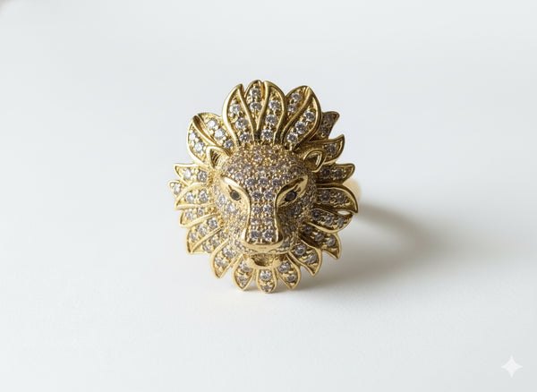 GOLD PAVE LION RING